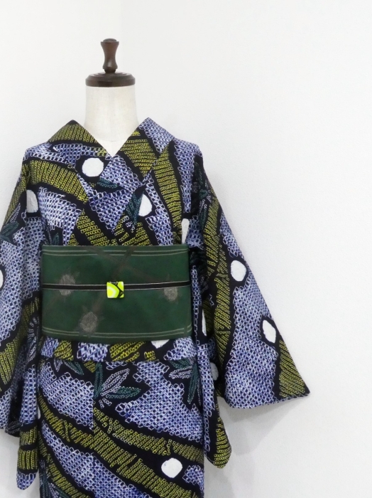 ̮⃝ 上質 有松鳴海絞り 浴衣 アンティーク リサイクル yukata は自分にプチご褒美を - 着物・浴衣