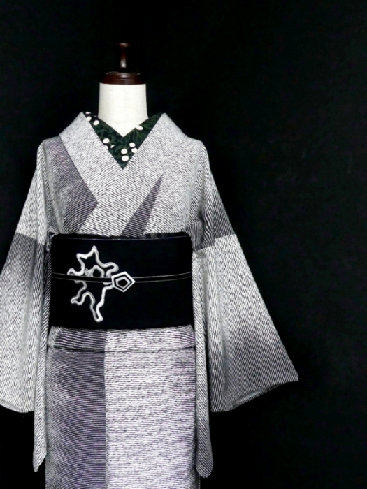 b133 辛口モダン モノトーン 洗える小紋フルセット 身丈158裄丈66 商品検索 - 雅星本店 －アンティーク着物リサイクル着物の通販ショップ