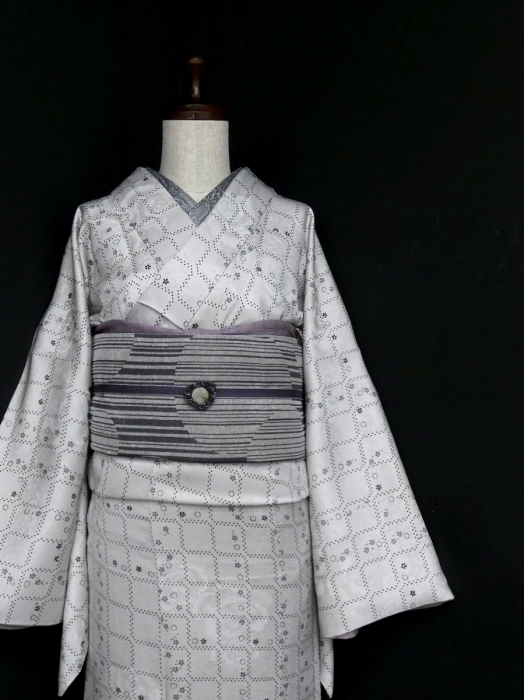 小紋 着物 未使用 正絹 袷 身丈176.5cm L トール A1004-9（小紋