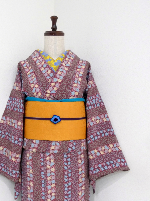 専用Y3635❁美品 単衣 小紋 洗える着物 洗える着物】単衣仕立て 小紋 JAPAN_MODE 扇面/チャコール 身丈