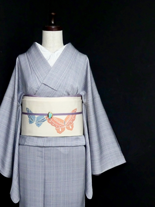 銀花仙　正絹　小紋　水玉　可愛いエレガント 数珠 女性用 ホワイトオニキス8mm 二天紅水晶仕立 正絹房(灰桜色