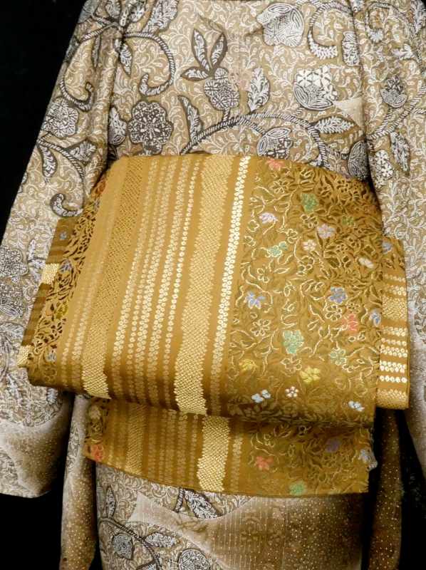 アンティーク京袋帯　百合・Lily（リリー）　青緑正絹　大正ロマン　No6-24 アンティーク京袋帯 百合・Lily（リリー） 青緑正絹 大正ロマン