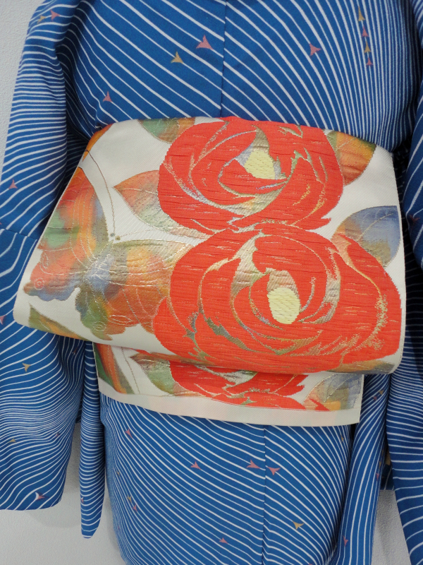 名古屋帯 美品 優品 関西仕立て 鴛鴦 菊 箔 銀糸 ピンク 正絹 【中古