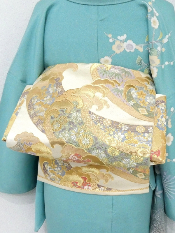 正絹 六通袋帯【市松吉祥模様】No2715 市松 模様 着物