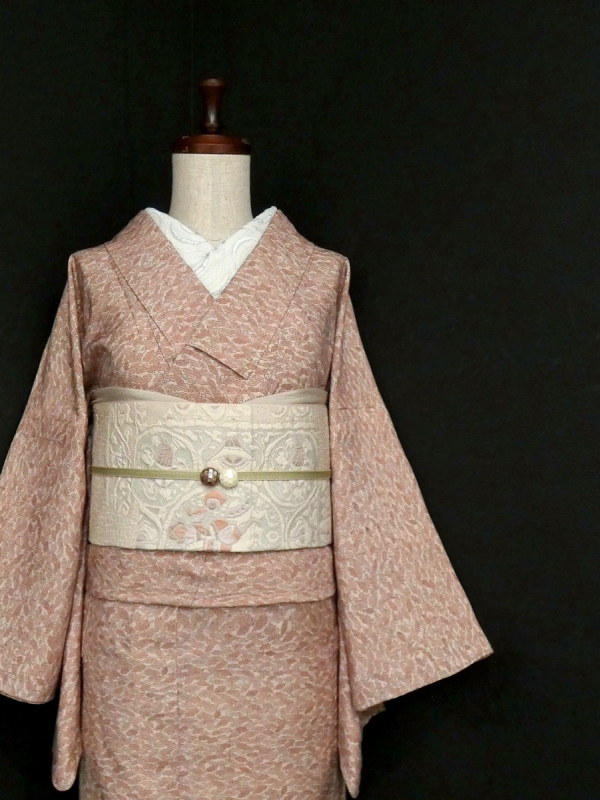 未使用 縮緬地型染花唐草模様小紋着物/裄69丈トールサイズ