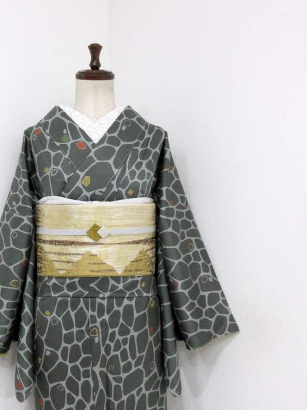 時代 古布 正絹 訪問着 単衣 アンティーク着物 明治~大正 刺繍 【美品】 ☆きものさらさ アンティーク着物帯☆絽 正絹 単衣 長襦袢 蓑