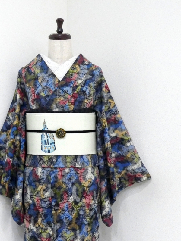 雅星本店 オリジナル半幅帯　花柄　グレー 雅星本店 －アンティーク着物リサイクル着物の通販ショップ