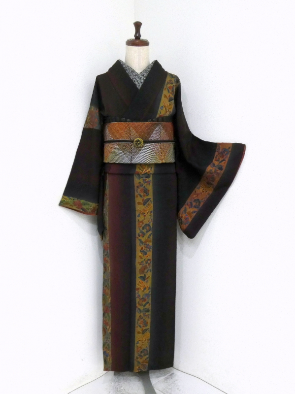 時代 古布 正絹 訪問着 単衣 アンティーク着物 明治~大正 刺繍 【美品】 訪問着・付下げ - 雅星本店 －アンティーク着物リサイクル着物の