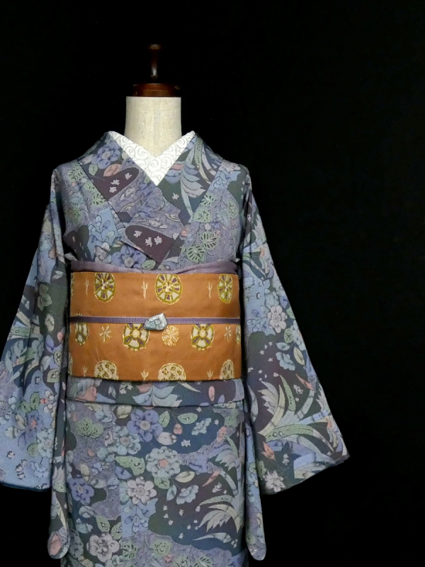 雅星本店 オリジナル半幅帯　花柄　グレー 雅星本店 オリジナル半幅帯 花柄 グレー 雅星本店 オリジナル