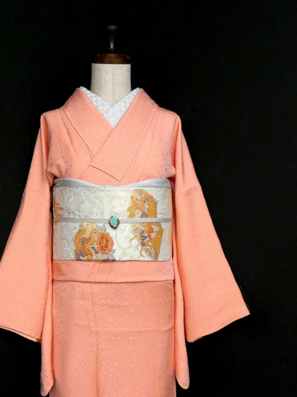 本日限定価格❗️極上【色無地】 正絹　単衣　膨れ織地紋　未使用　裄長め a1116-5_1.jpg