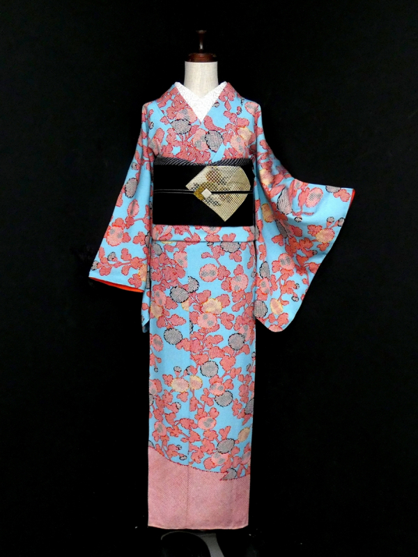 暈し小紋 裄丈69 銀座【D-3471】小紋 深い褐色 雪輪文 :身丈166/裄69 - 銀座