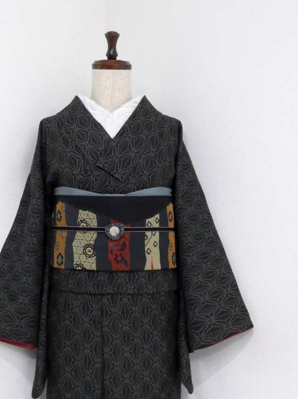 雅星本店 オリジナル半幅帯　花柄　グレー 雅星本店 オリジナル半幅帯 花柄 グレー 雅星本店