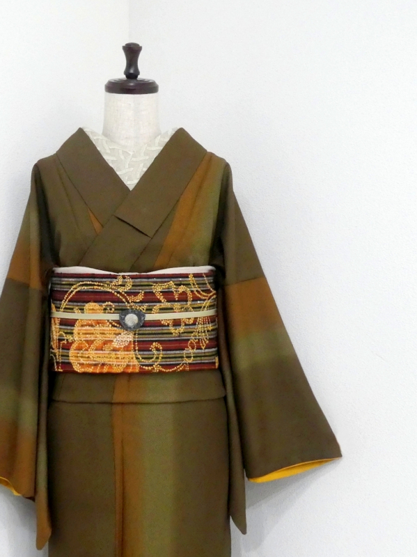 江戸小紋 着物 袷 薄茶色 万筋 正絹 上質 裄66.5 L 中古 sn1774 商品