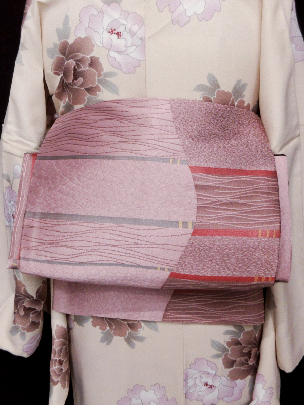 未使用　染め縮緬名古屋帯（菊花文）長379　正絹美品 88-2074a1.jpg