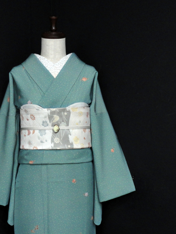 単衣　トールサイズ　小紋　美品　スカイブルー　裄68 単衣 トールサイズ 小紋 美品 スカイブルー 裄68