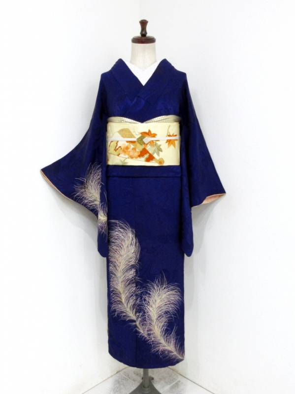 訪問着　フルセット　正絹　着物　縮緬　星　金　刺繍　花　しつけ糸　くすみ紫茶F5 b-321.jpg