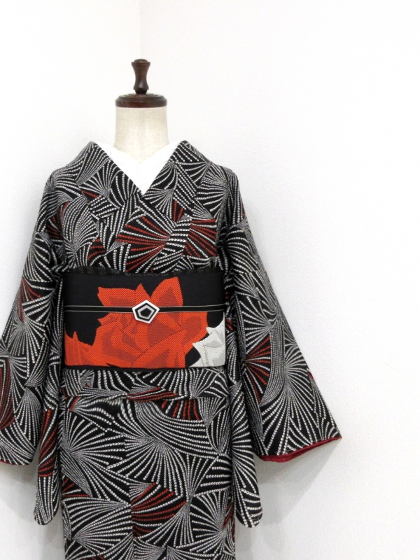 508mk64☆洗える小紋 菊唐草文様 エスニック 青×黒☆未使用品 商品検索 - 雅星本店 －アンティーク着物リサイクル着物の通販ショップ