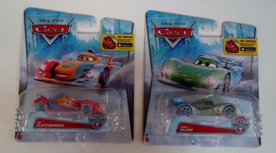 DISNEY PIXAR CARS-ICE RACERS-LOT OF 2- RIP CLUTCHGONESKI, CARLA