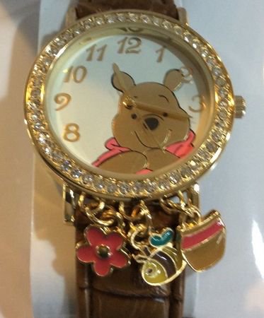 時計 腕時計 くまのプーさん Winnie The Pooh Crystal & Charms Bezel on Brown Leather Band  - ディズニーフィギュア・グッズ通販店舗 ディズニーコレクション