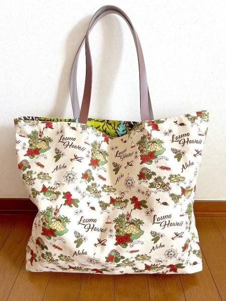 トートバッグ サブ ショルダー リバーシブル ハワイ 葉 フラワー