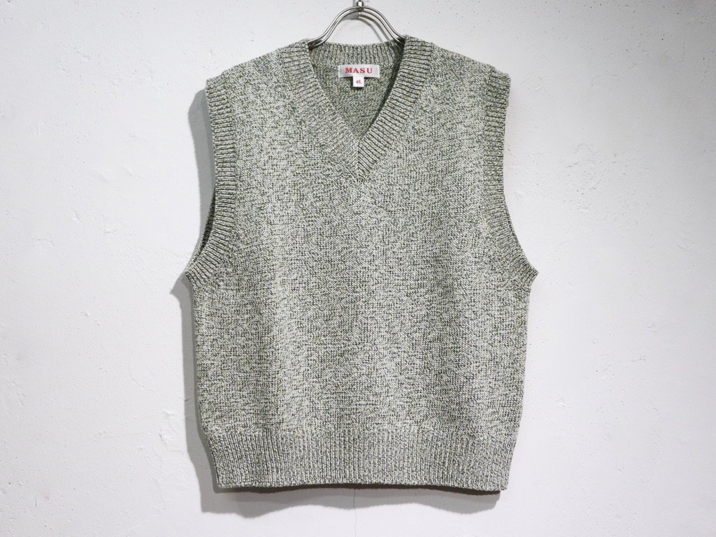 MASU MELANGE V-NECK VEST-FRESH GREEN メンズ | sarilab.com