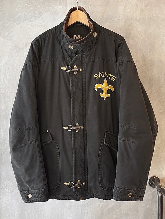 90's MIRAGE “NFL New Orleans SAINTS” black cotton canvas leather