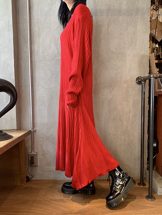 90's Red rib knit dress - birthdeath online store