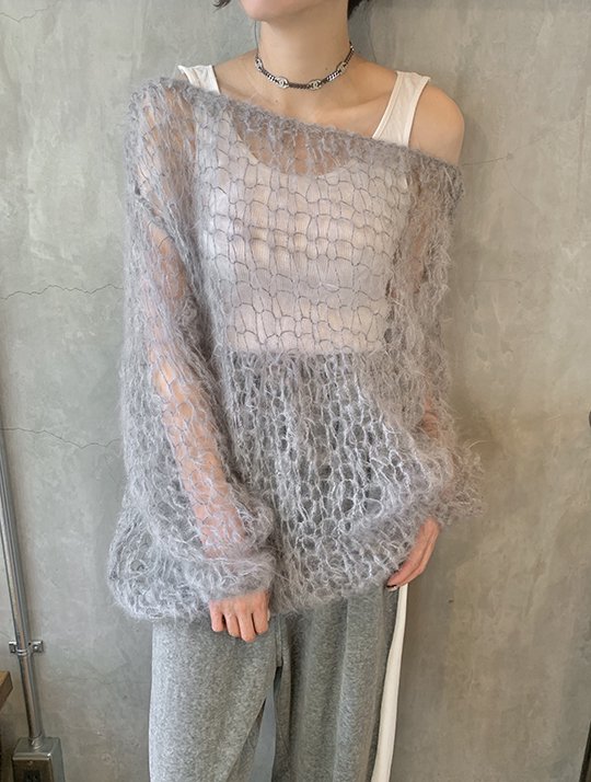 TOFFS - Gray hand knitted mohair fishnet sweater《Made in France ...