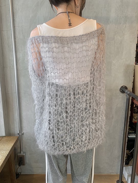 TOFFS - Gray hand knitted mohair fishnet sweater《Made in France