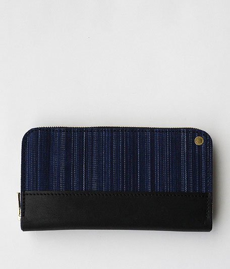  ANACHRONORM Large Wallet by BRASSBOUND [BLACK Leather / INDIGO STRIPE]