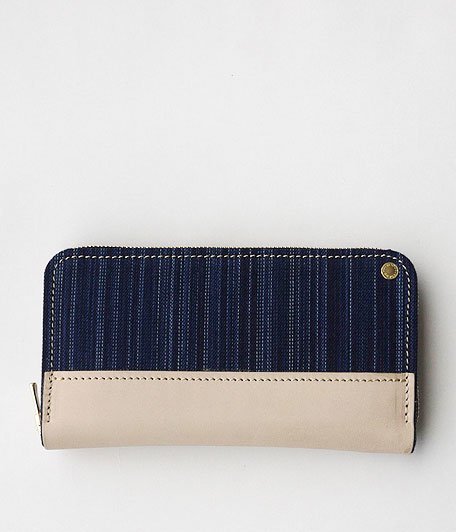  ANACHRONORM Large Wallet by BRASSBOUND [NATURAL Leather / INDIGO STRIPE]