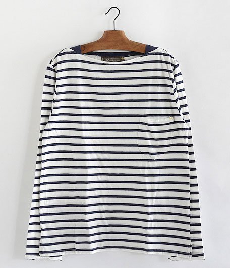  ANACHRONORM Border Top Boatneck L/S Tee [OFF WHITE / NAVY]