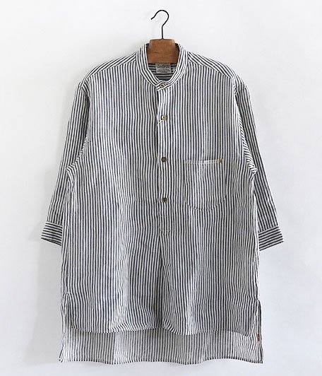 ANACHRONORM Linen Stripe Band Collar Shirt [STRIPE] - Fresh