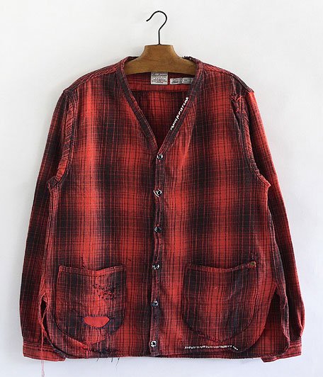 ANACHRONORM Damaged Ombre Plaid Shirt-Cardigan [RED×BLACK] - Fresh ...