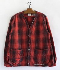  ANACHRONORM Damaged Ombre Plaid Shirt-Cardigan [REDBLACK]