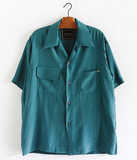  ANACHRONORM Rayon Open Collar Shirt [BLUE GREEN]