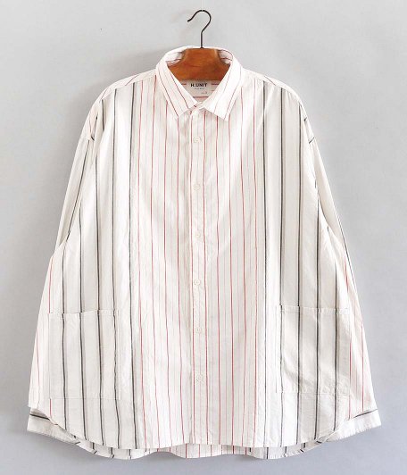  H.UNIT STORE LABEL Stripe Crazy Wide Long Sleeves Shirt [OFF WHITE]
