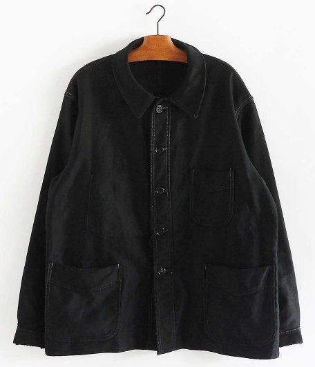 Lunpeng アルチザン ブラックモールスキン フレンチワークジャケット