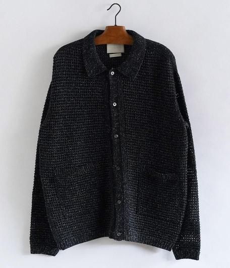 YOKE MESH KNITTED SHIRT CARDIGAN [BLACK] - Fresh Service