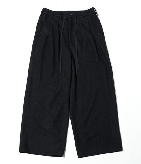 ANCELLM WOOL WIDE EASY TUCK SLACKS [BLACK] - Fresh Service