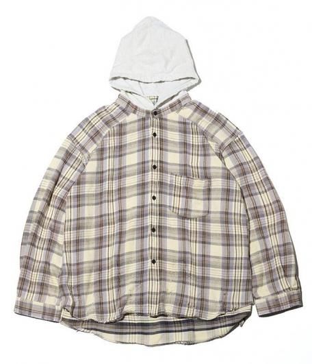 ANCELLM NEL CHECK HOODIE SHIRT [IVORY] - Fresh Service NECESSARY