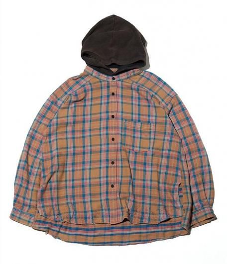 ANCELLM NEL CHECK HOODIE SHIRT [CAMEL] - Fresh Service NECESSARY