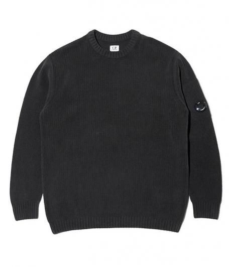 C.P.COMPANY COTTON CHENILLE CREWNECK SWEATER [BLACK] - Fresh