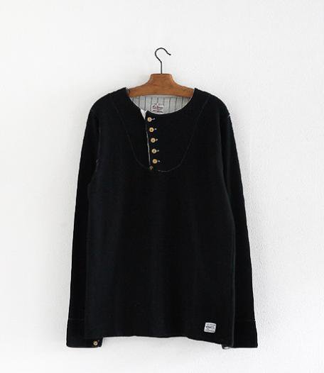  ANACHRONORM Clothing Tilted Henley Neck L/S T-Shirt [BLACK]