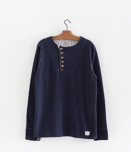  ANACHRONORM Clothing Tilted Henley Neck L/S T-Shirt [NAVY]