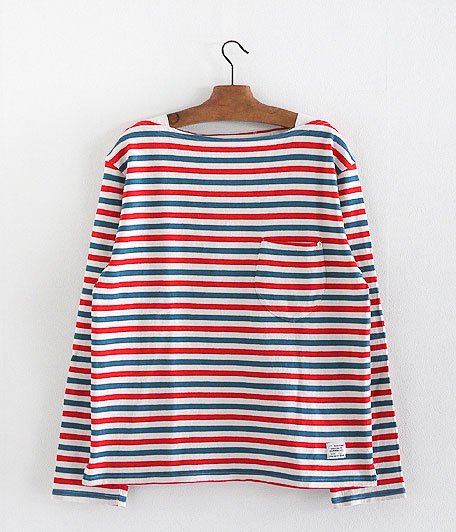  ANACHRONORM Clothing Border Boat Neck L/S T-Shirt [RED BLUE]