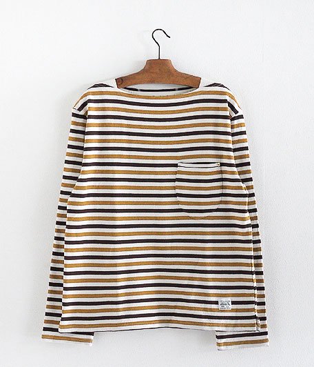  ANACHRONORM Clothing Border Boat Neck L/S T-Shirt [BROWN BEIGE]