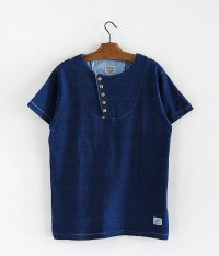  ANACHRONORM Clothing INDIGO Tilted Henley Neck S/S T-Shirt [LIGHT INDIGO]