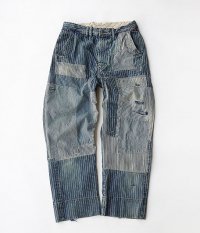  ANACHRONORM Reading Damaged Hickory Strip Wide Work Trousers [Hard Damaged]