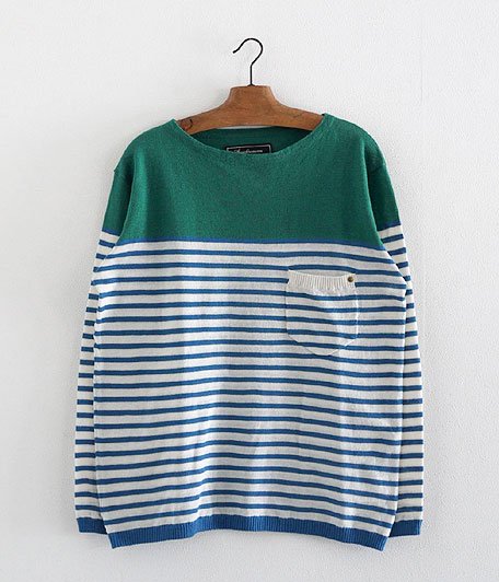  ANACHRONORM Clothing Border Boat Neck Sweater [GREEN]